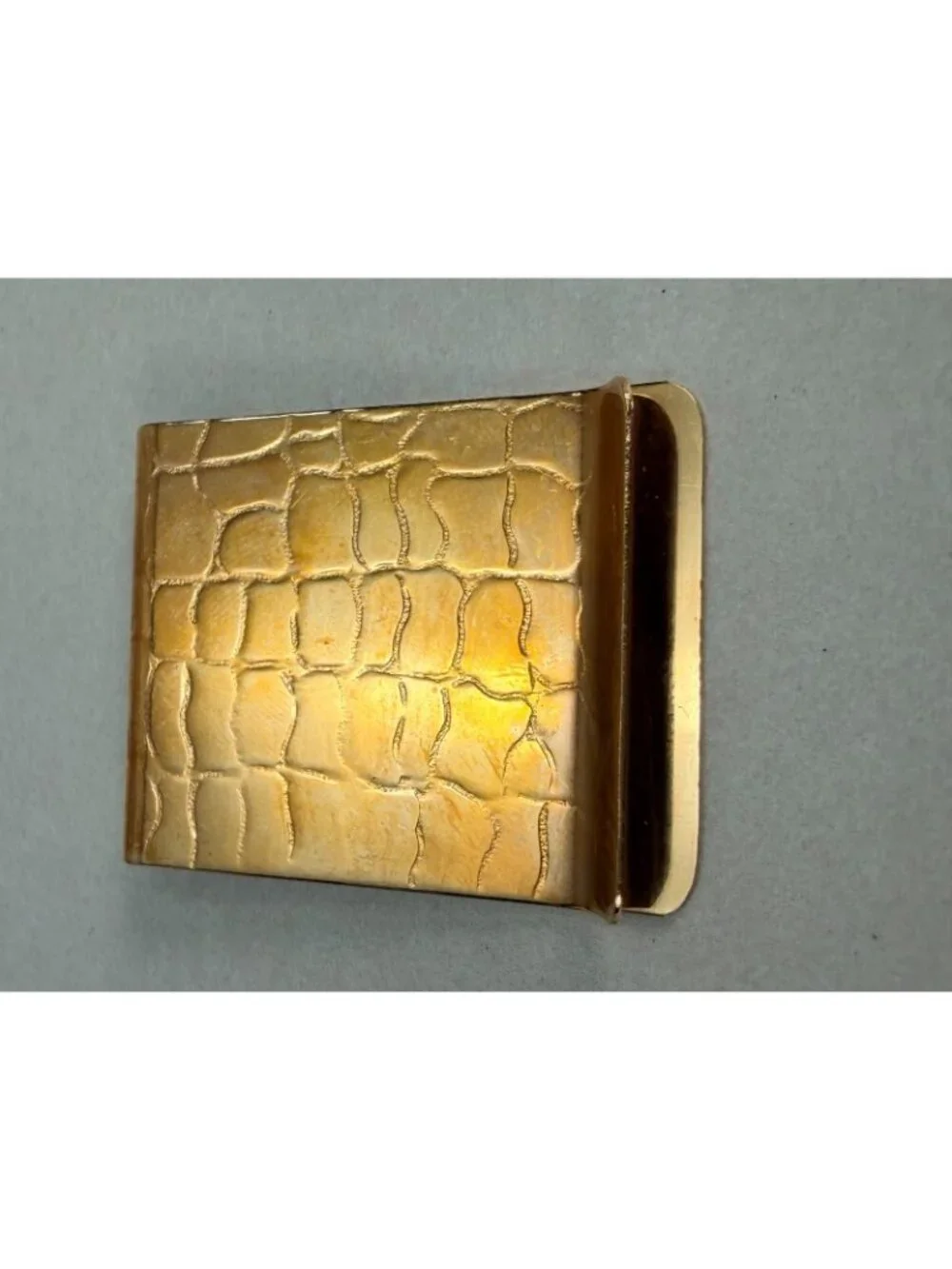 Vintage Gold Tone Croc Texture Money Clip Minimalist Men's Wallet Accessory